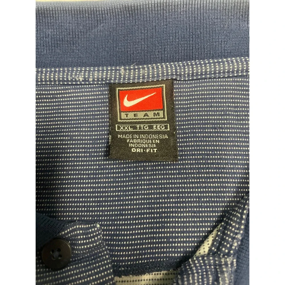 Nike Team Dri-FIT Polo Shirt Mens XXL Navy Blue Striped Golf Short Sleeve Rayon